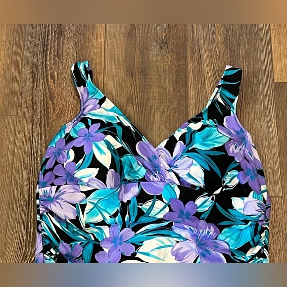 TRIMSHAPER Womens 22W Slimming Tummy Control Swimsuit Tropical Floral Multicolor - Picture 2 of 9